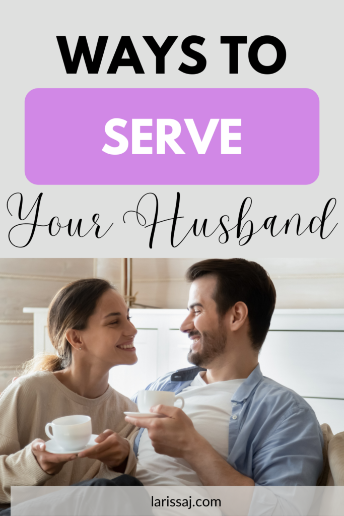 Man and woman smile at each other while holding tea cups. Ways to serve your husband.
